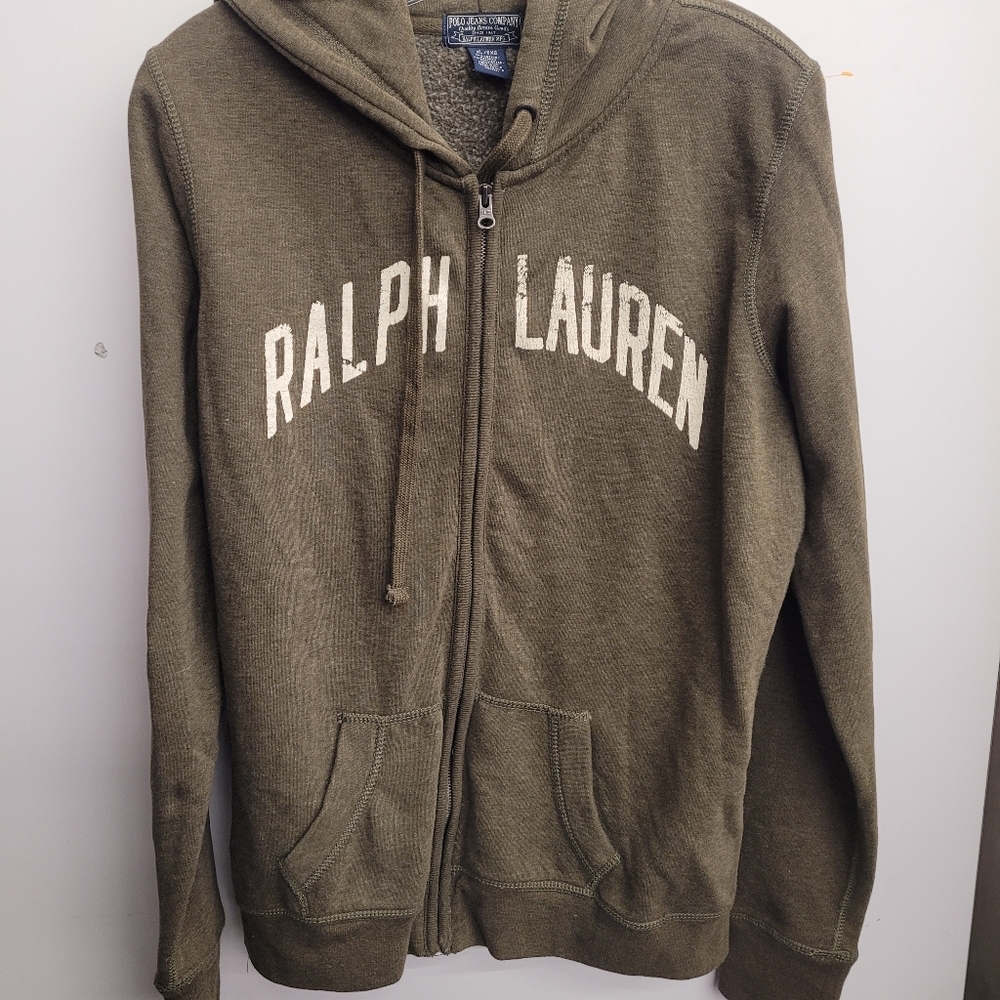 🔥RALPH LAUREN Spell Out Olive Green Zip Front Sweatshirt
